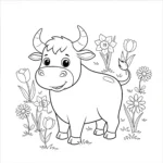 coloriage Le Taureau et les Fleurs du Printemps et dessin a imprimer