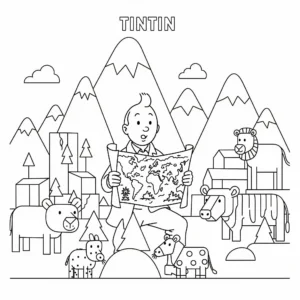 coloriage Tintin à imprimer pour enfant de 8 ans