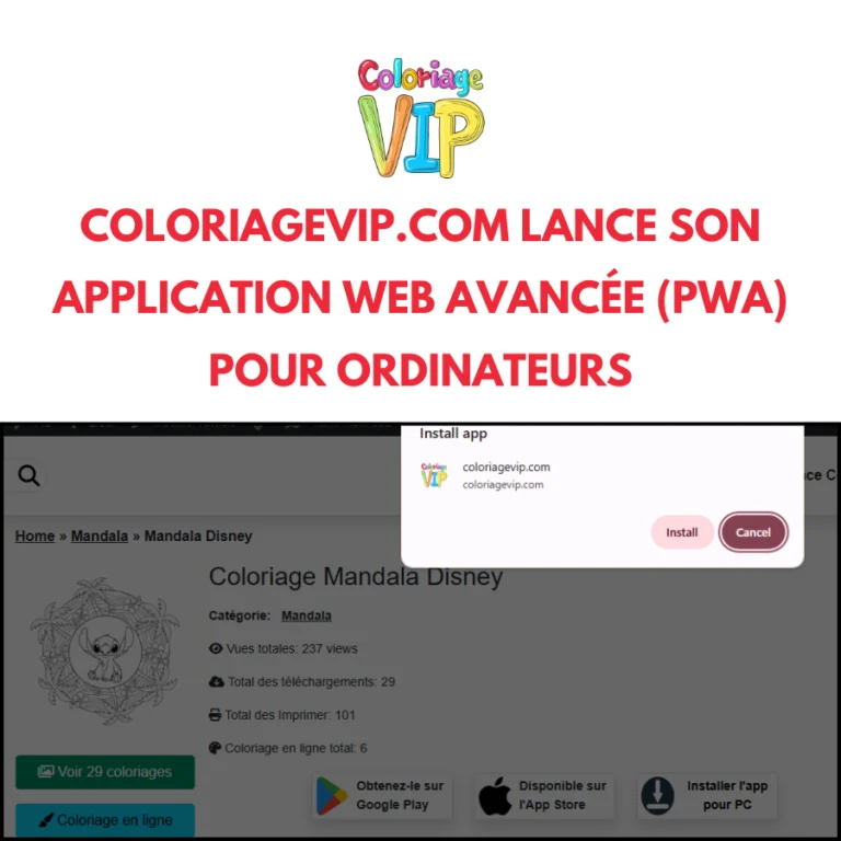 Tranh tô màu Coloriagevip.com lance son application Web avancée (PWA) pour ordinateurs: une expérience de coloriage réinventée