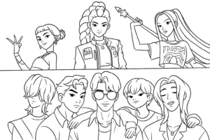 coloriage KPop Demon Hunters à imprimer pour enfant de 3 ans