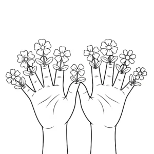 coloriage Mains Fleurissantes à imprimer kawaii