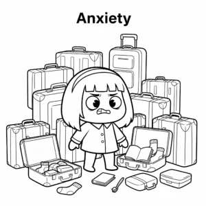 coloriage Anxiété et ses valises à imprimer pour enfant de 3 ans