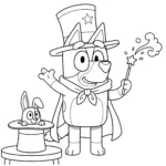 imprimer coloriage Bluey joue à la magicienne pour enfant