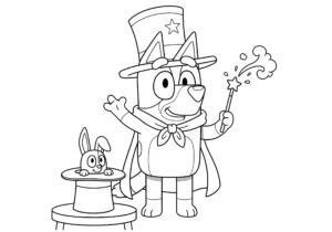 imprimer coloriage Bluey joue à la magicienne pour enfant