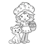 coloriage Charlotte aux Fraises et son chat, Crème de Cassis à imprimer pour enfant de 4 ans