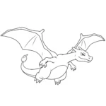coloriage Dracaufeu volant dans le ciel pour enfant de 6 ans