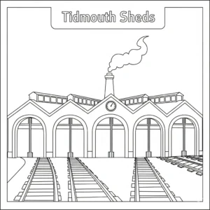 coloriage La Gare de Tidmouth à imprimer pour enfant de 9 ans