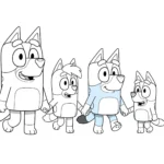 coloriage La famille Heeler se promène et découpage à imprimer