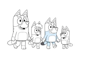 coloriage La famille Heeler se promène et découpage à imprimer