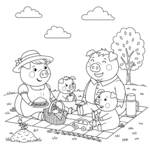 coloriage La famille Pig en pique nique a dessiner en ligne