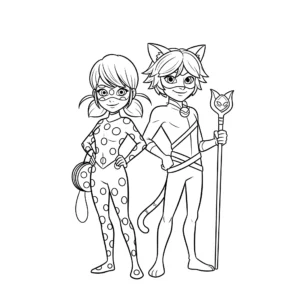coloriage Ladybug et Chat Noir côte à côte à imprimer pour enfant de 2 ans