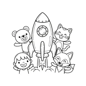 coloriage Le Rocket et les quatre amis à imprimer pour enfant de 9 ans