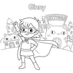 coloriage Le courageux Ginny et la ville de Kittydale à imprimer kawaii