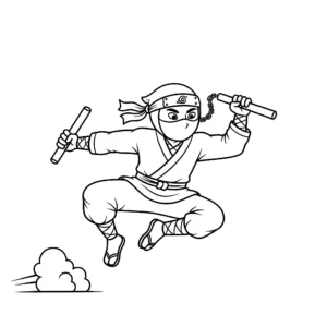 coloriage Le ninja en action et decoupage
