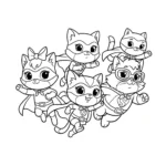 coloriage Les Superkitties en équipe à imprimer pour enfant de 8 ans