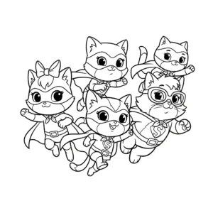 coloriage Les Superkitties en équipe à imprimer pour enfant de 8 ans