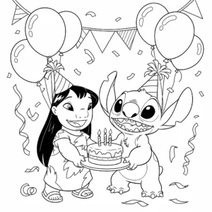 coloriage Lilo et Stitch font la fête de pour enfants