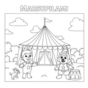 coloriage Marsupilami au cirque educatif pour enfant