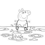 coloriage Peppa dans des flaques de boue pour enfants