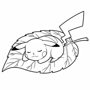 coloriage Pikachu dormant sur une feuille en ligne