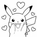 imprimer coloriage Pikachu souriant avec des cœurs gratuit