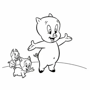 coloriage Porky Pig salue ses amis pour bebe a imprimer