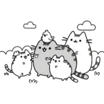 coloriage Pusheen avec ses amis et dessin a imprimer