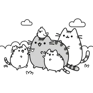 coloriage Pusheen avec ses amis et dessin a imprimer