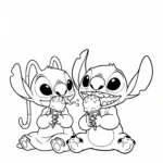 coloriage Stitch et Angel mangeant de la glace a colorier en ligne