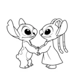 coloriage Stitch et Angel se tenant la main pour enfant de 5 ans
