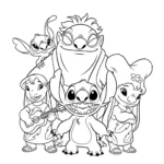 coloriage Stitch et la famille gratuit pour enfants