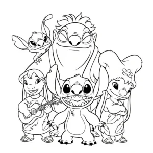 coloriage Stitch et la famille gratuit pour enfants