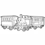 coloriage Thomas avec ses Wagons à imprimer kawaii