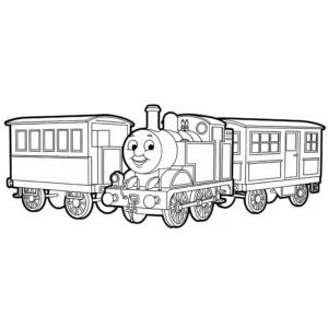 coloriage Thomas avec ses Wagons à imprimer kawaii