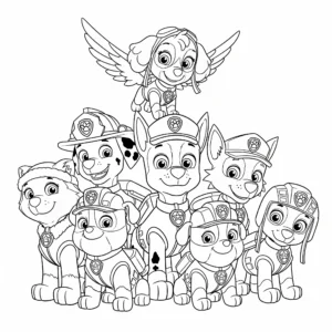 image de coloriage Tous les chiots ensemble pour enfant