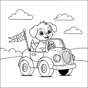 coloriage Un chiot et son véhicule à imprimer pour enfant de 3 ans