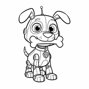 coloriage A.R.F. avec un os à imprimer kawaii