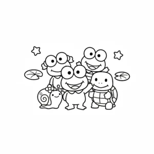 coloriage Keroppi avec ses amis a imprimer gratuitement