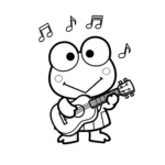 coloriage Keroppi en train de faire de la musique à imprimer kawaii