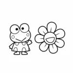 imprimer coloriage Keroppi et une fleur