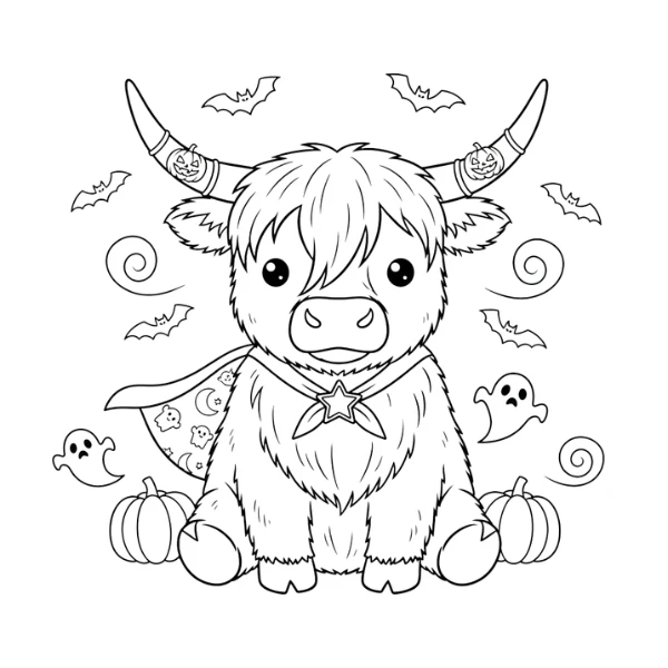Tranh tô màu Vache des Highlands Halloween