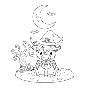 coloriage Vache des Highlands d’Halloween gratuit à imprimer