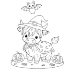 coloriage Vache des Highlands d’Halloween a imprimer gratuitement