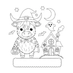 coloriage Vache des Highlands d’Halloween pour enfant
