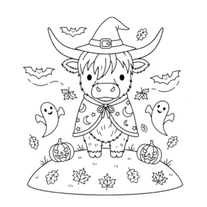 coloriage Vache des Highlands d’Halloween de pour enfants