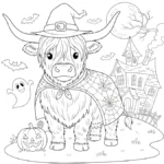 coloriage Vache des Highlands d’Halloween à imprimer pdf gratuit