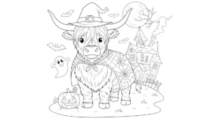 coloriage Vache des Highlands d’Halloween à imprimer pdf gratuit