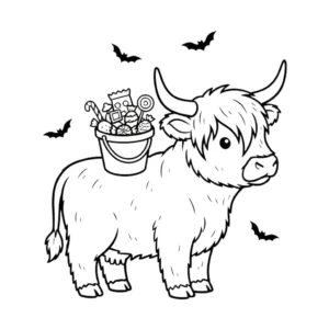 coloriage Vache des Highlands d’Halloween gratuit a imprimer