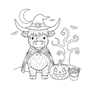 coloriage Vache des Highlands d’Halloween à imprimer gratuit
