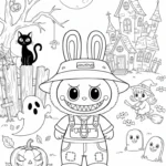coloriage Labubu Halloween et decoupage